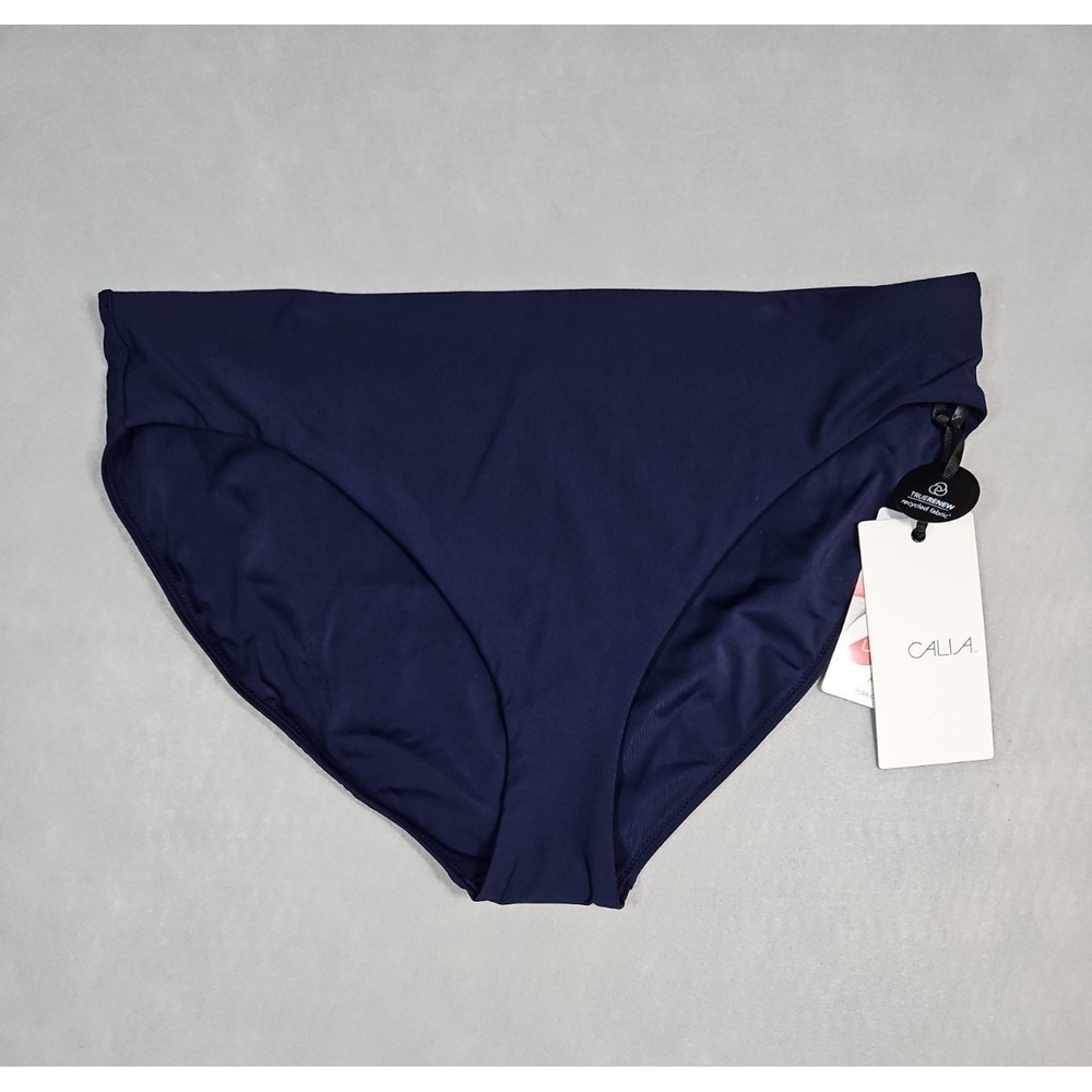 Calia Womens Blue Mid Rise Full Coverage Swim Bikini Bottom Size Large NWT